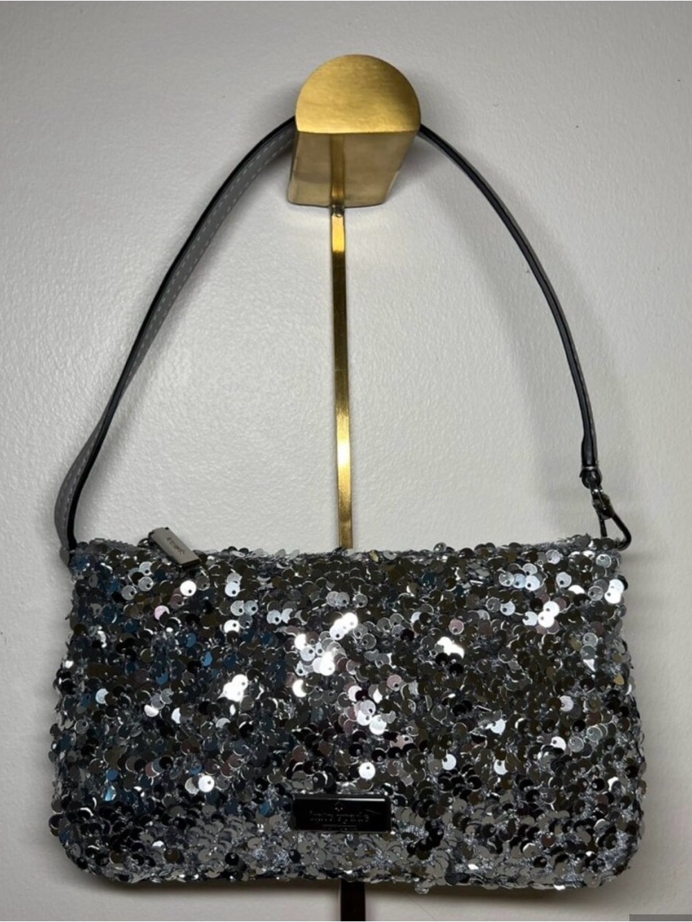 Kate Spade Kiki Silver Sequin Shoulder Bag Evening Clutch Sparkle-Like New